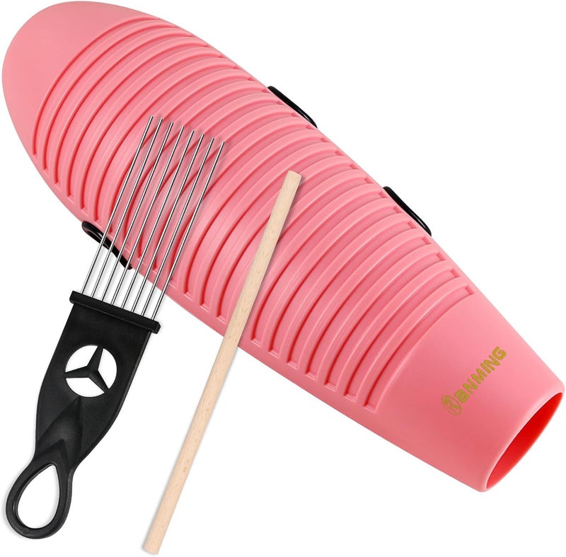 RANMING Guiro Instrument 3.9 x13 Inch Super Guiro Fish Shaped Latin Percussion Instrument with 2 Scraper Musical Training Tool for Beginners and Music Lover(Pink) - Image 1